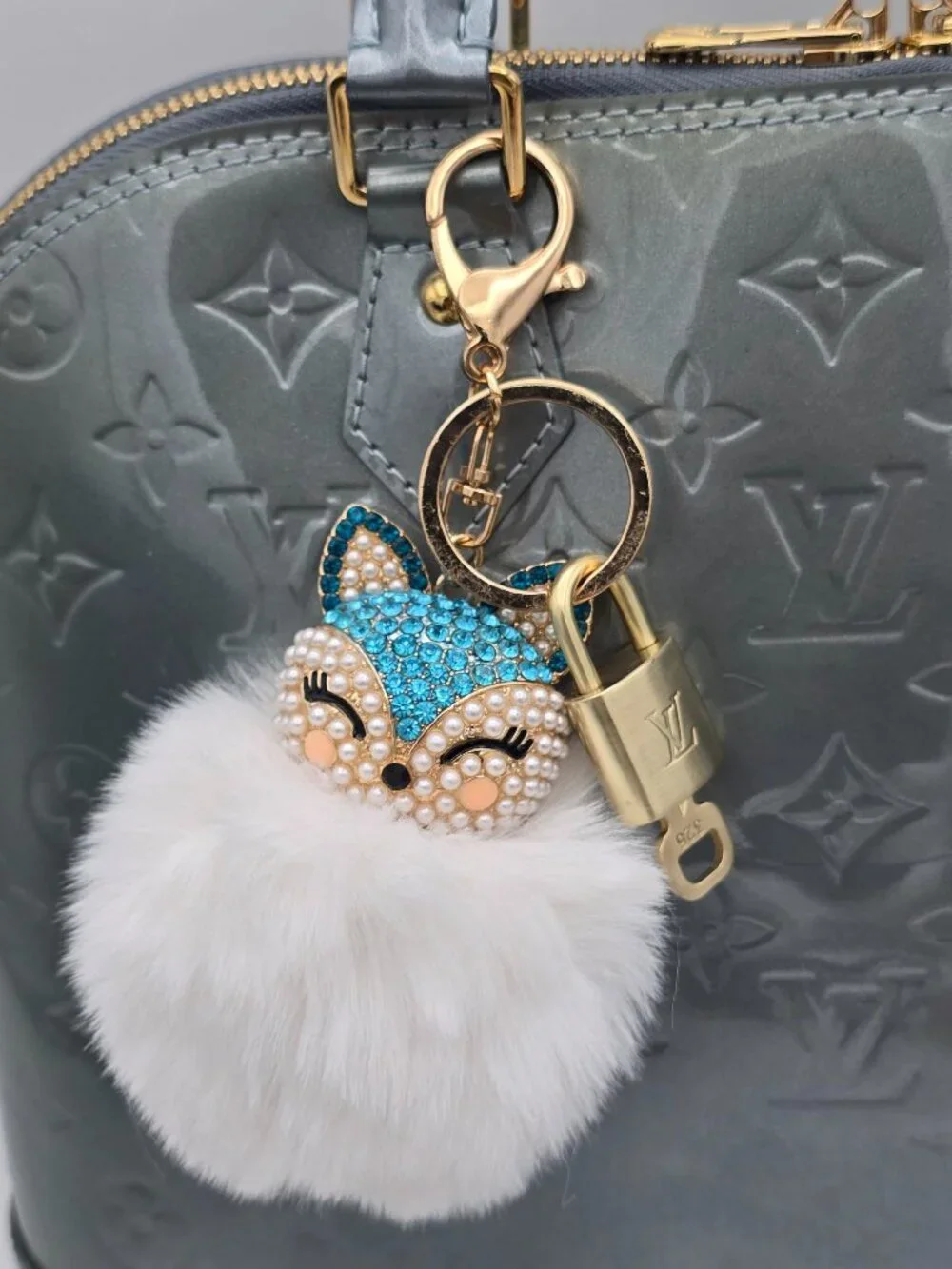 Louis Vuitton Gold Lock 🔒 Authentic LV Key + Unbranded Fox Pom-pom Bag Charm